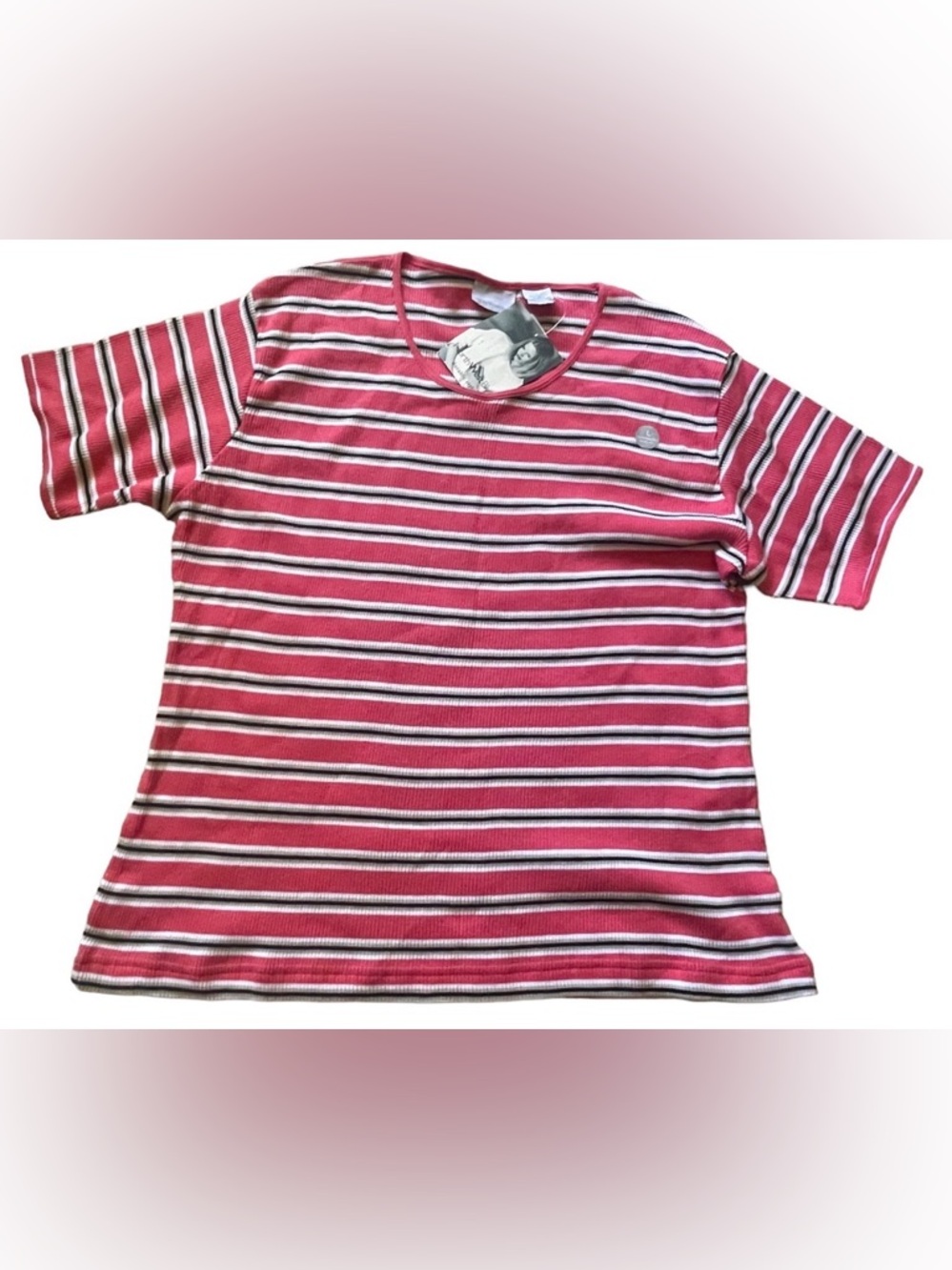 Vintage 90s  knit shirt sleeves stripes top tee NEW